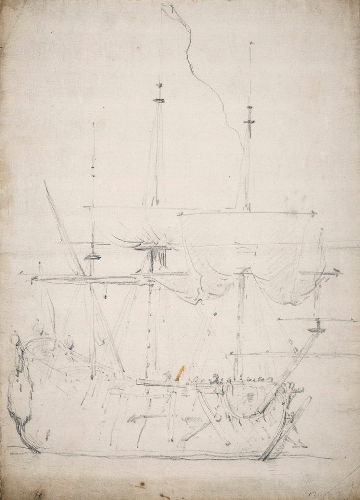Detail of An English two-decker drying sails by Willem Van de Velde the Younger