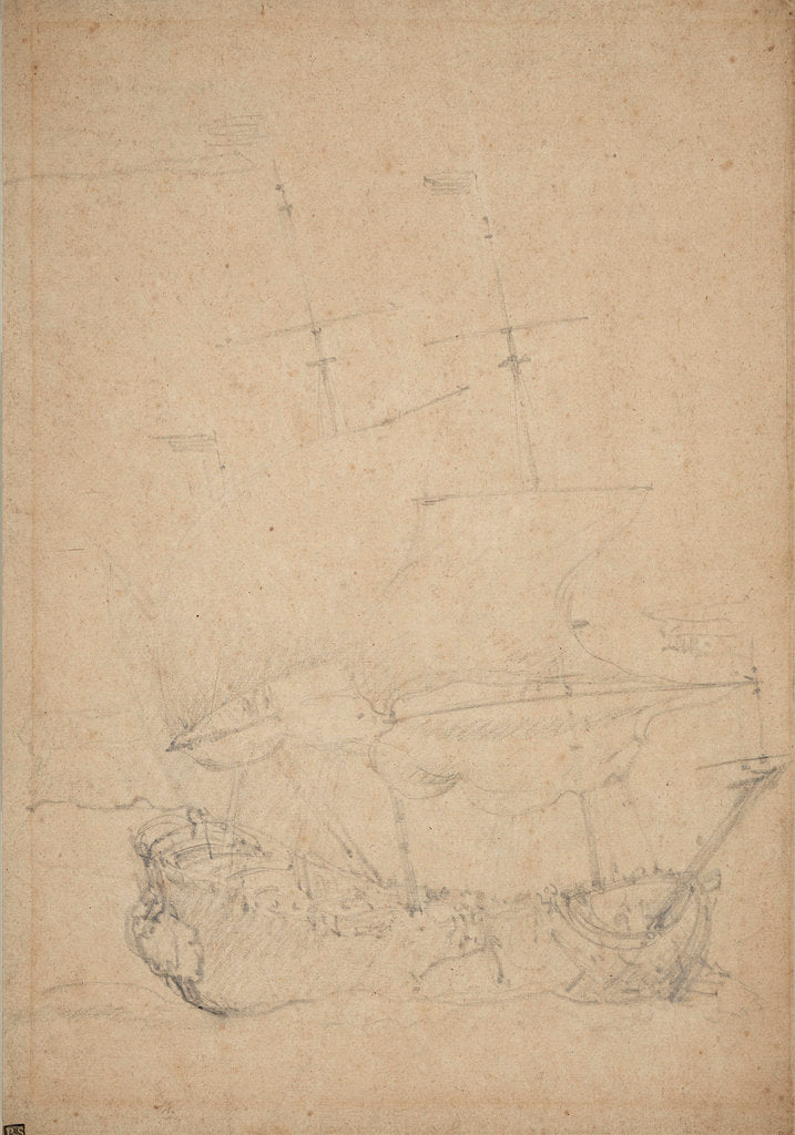 Detail of A Dutch ship close-hauled in a breeze by Willem Van de Velde the Younger