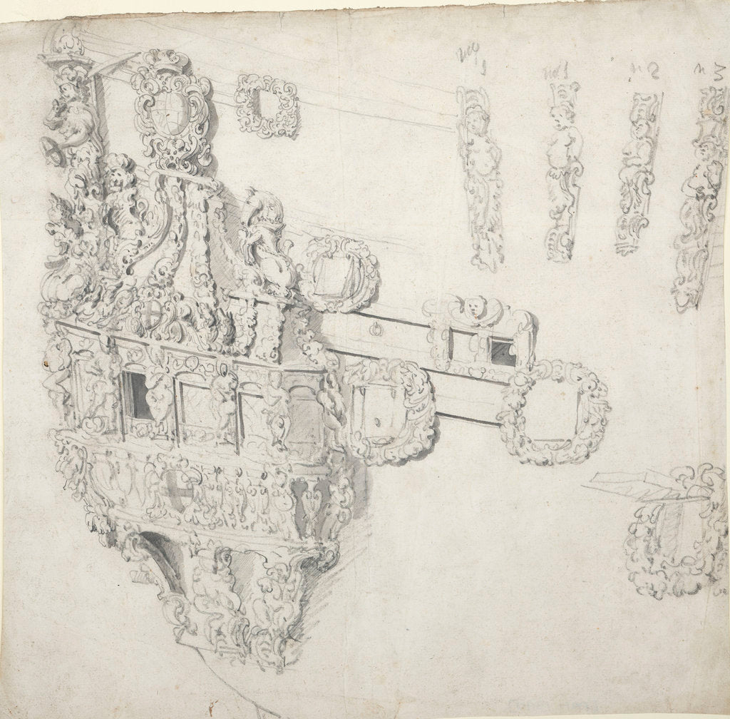 Detail of Quarter? galley of the 'Suffolk', 1680 by Willem Van de Velde the Younger