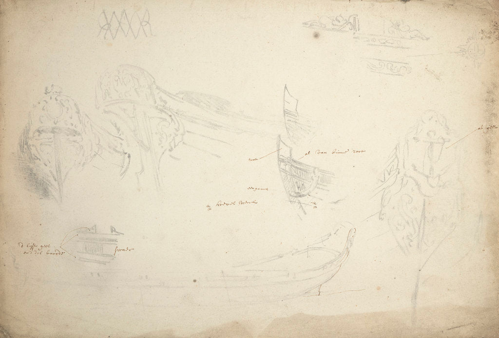 Detail of Detail of decoration of a state barge of William and Mary by Willem Van de Velde the Younger