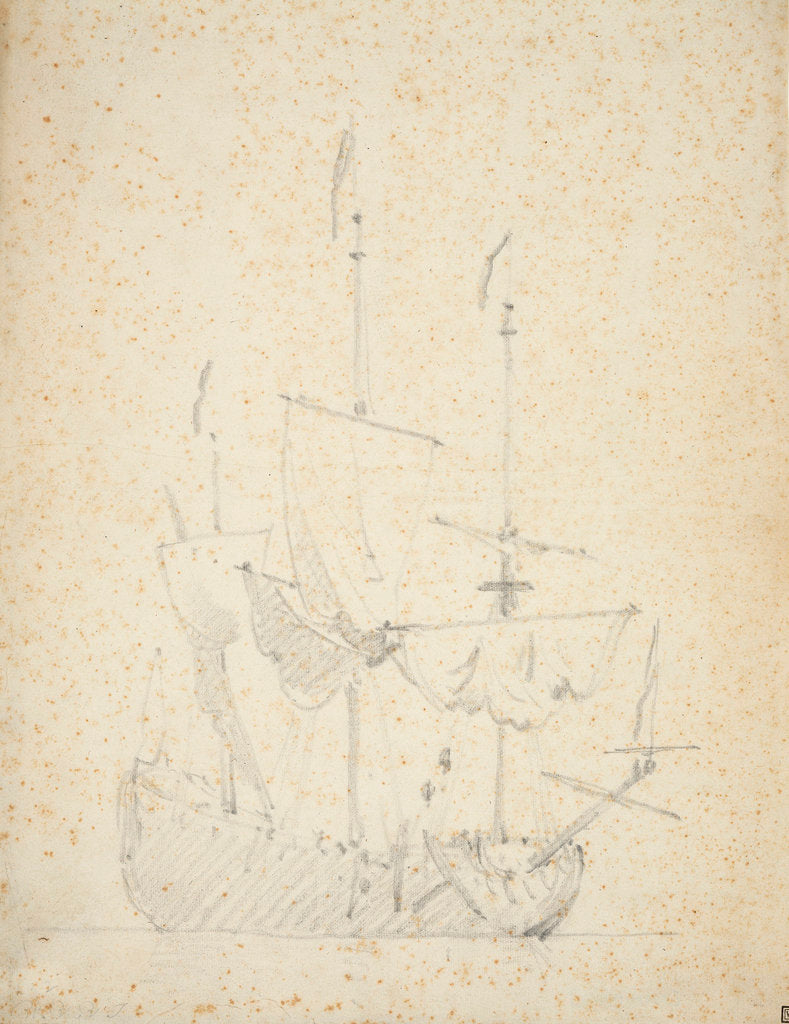Detail of An English ship drying sails by Willem Van de Velde the Younger