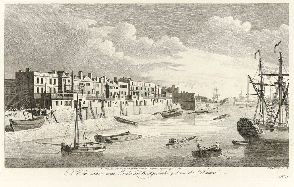 Detail of A view taken near Limehouse Bridge, looking down the Thames by John Boydell