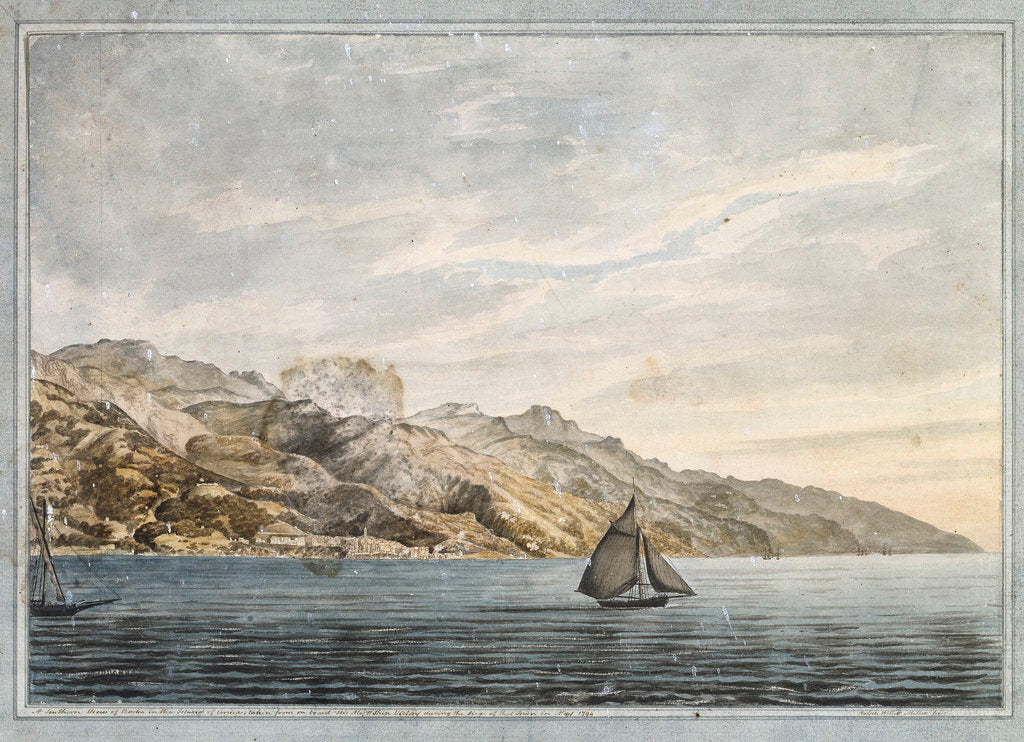 Detail of A southern view of Bastia on Corsica from on board HMS 'Victory' during the May 1794 siege by Ralph Willett Miller