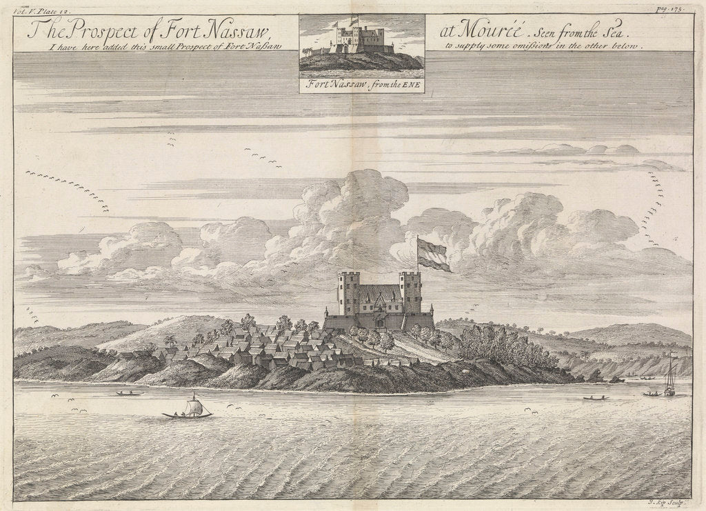 Detail of The prospect of Fort Nassau at Mouree, seen from the sea by Jan Kip
