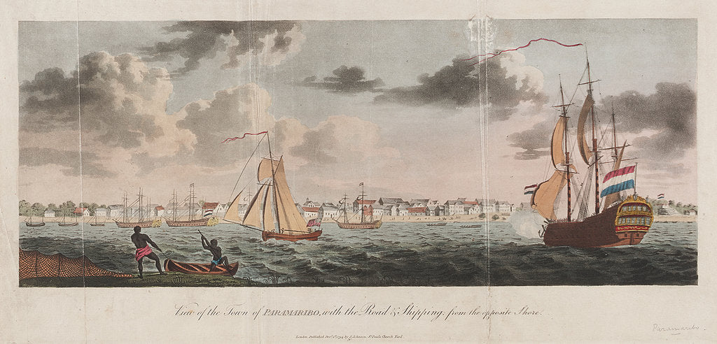 Detail of View of the town of Paramaribo, with the road & shipping from the opposite shore by J. Johnson