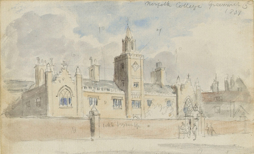 Detail of Norfolk College Greenwich 1839 by unknown