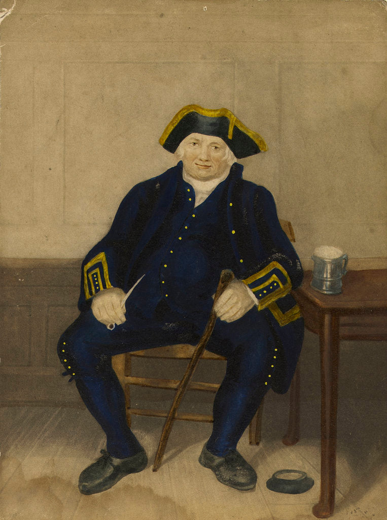 Detail of Portrait of Greenwich Pensioner, seated with clay pipe and tankard by Henry Dawe