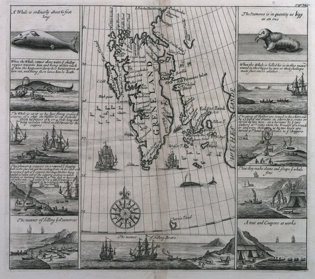 Detail of Greenland, showing map and eleven views by unknown