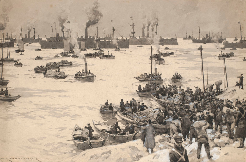 Detail of Japanese troops landing in Korea by Charles M. Padday