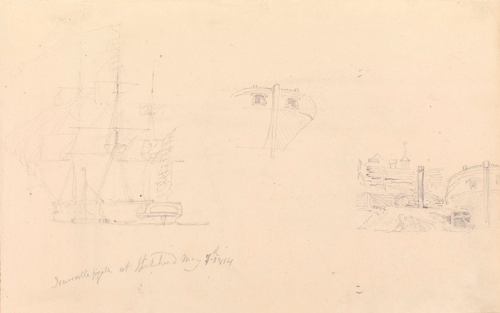 Detail of Slight sketch of 'Newcastle' frigate at Spithead by John Christian Schetky