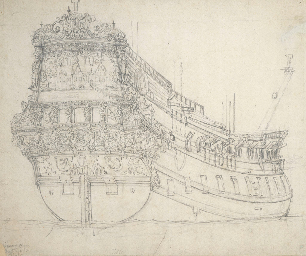 Detail of Portrait of the 'Hilversum' by Willem van de Velde the Elder