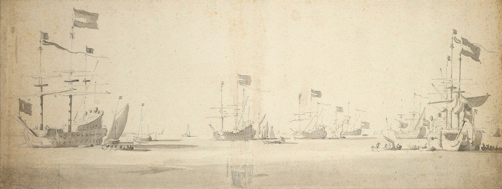 Detail of Dutch flagships at anchor with boats alongside by Willem van de Velde the Elder