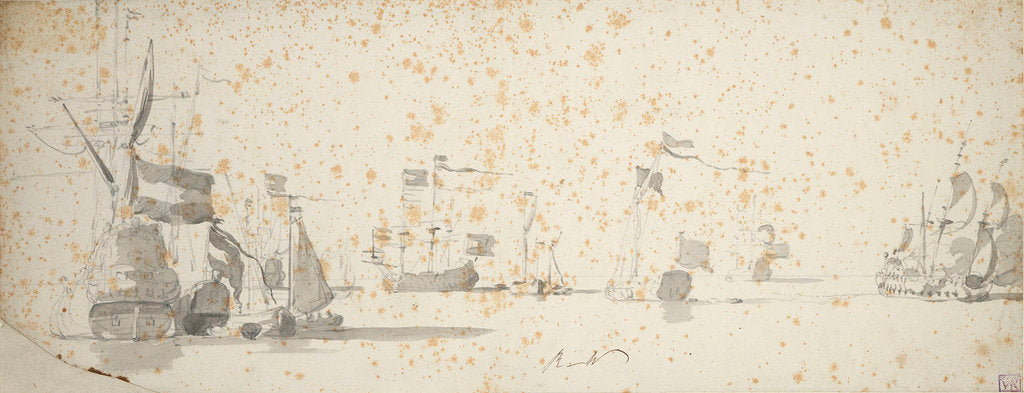Detail of A states yacht and Dutch ships at anchor by Willem van de Velde the Elder