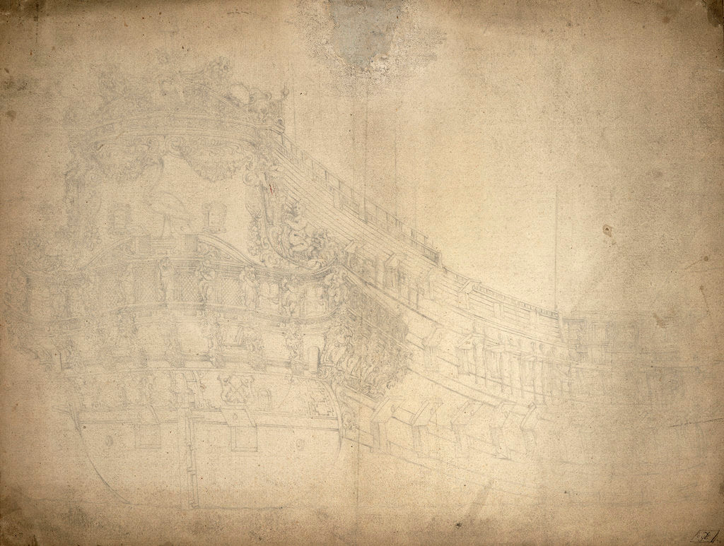 Detail of Portrait of the 'Reiger'? Amsterdam. Built 1665. 72-guns. Also called 'Reigersbergen' by Willem van de Velde the Elder