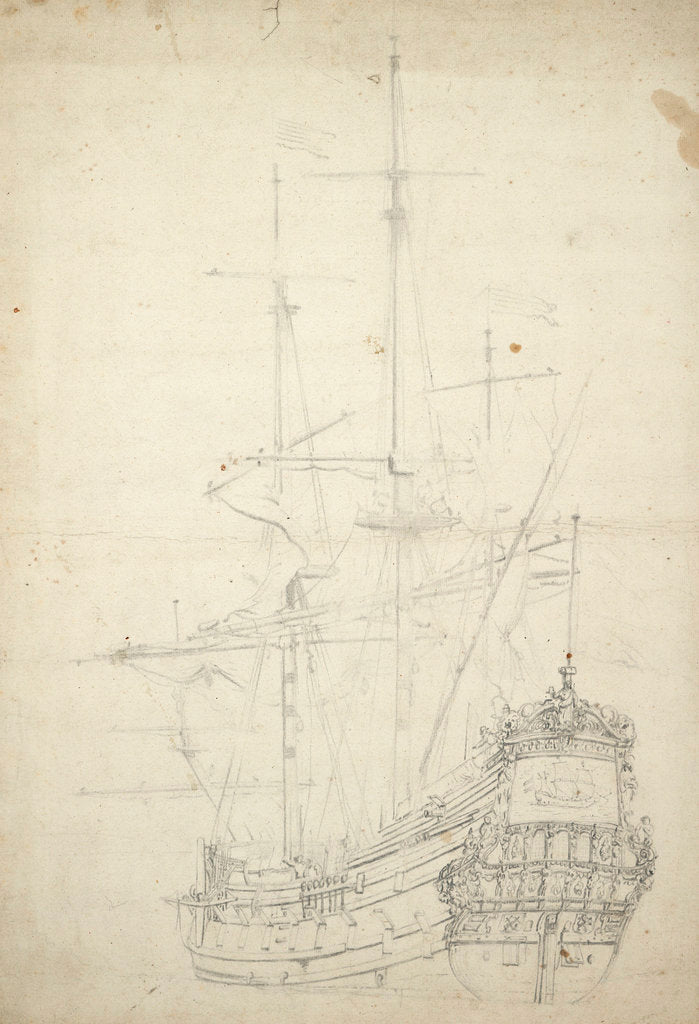 Detail of Portrait of the 'Ijlst', built 1653, 30 guns, last mentioned 1666 by Willem Van de Velde the Younger