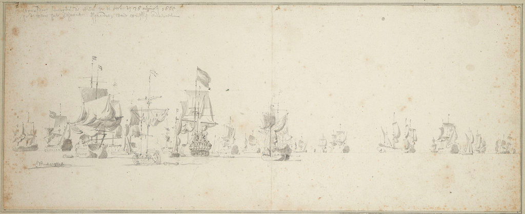 Detail of The Friesland squadron lying-by off the coast of Scotland, 16-26 August 1665 by Willem van de Velde the Elder