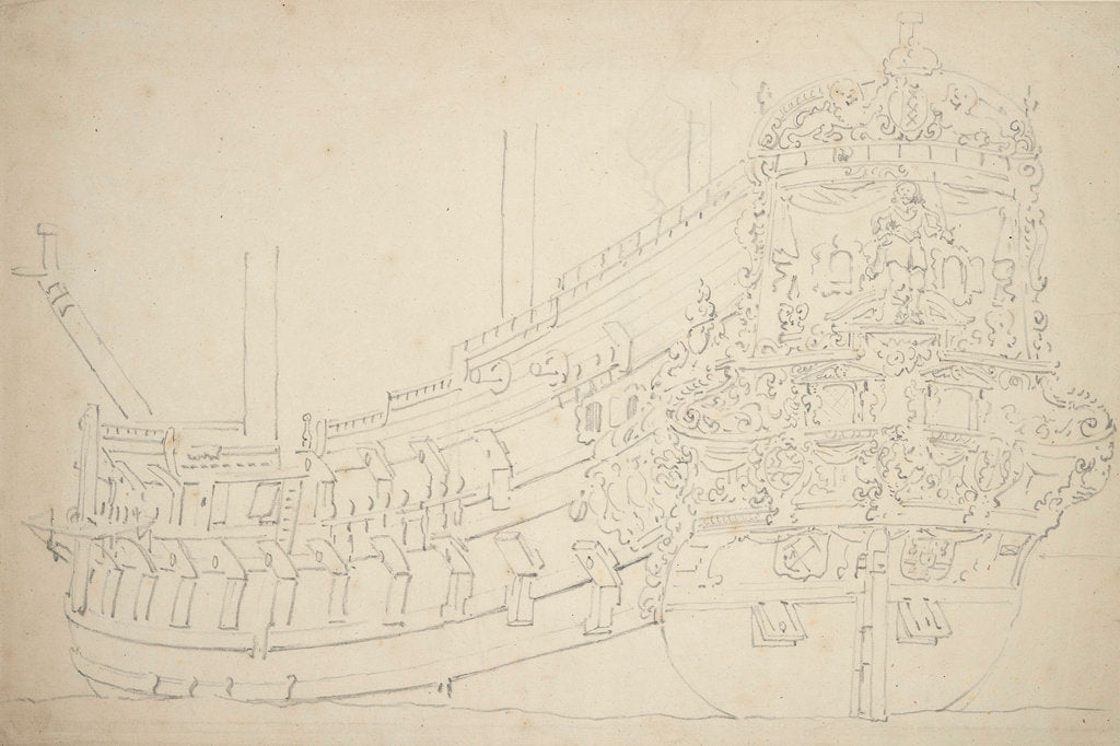 Detail of An Amsterdam ship, possibly an Indiaman, of about 50 guns by Willem van de Velde the Elder