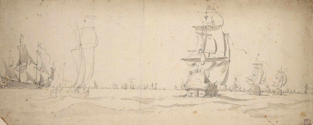 Detail of Dutch ships running down towards the main fleet, May? 1672 by Willem van de Velde the Elder