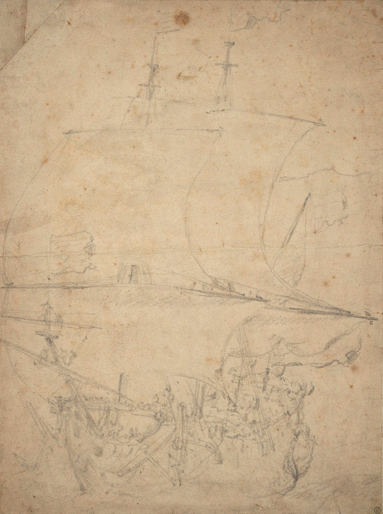 Detail of A Dutch flagship broad reaching in a breeze by Willem Van de Velde the Younger