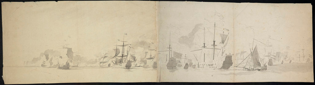 Detail of Dutch fleet at sea panorama (unfinished) by Willem van de Velde the Elder