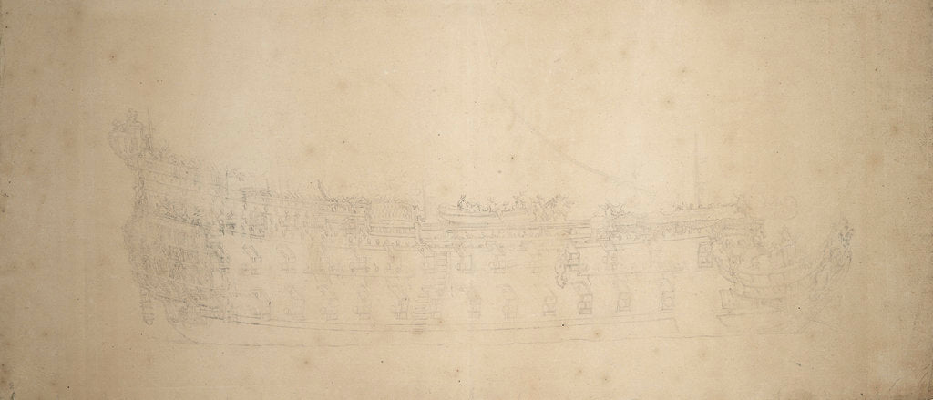 Detail of Portrait of a French two-decker by Willem van de Velde the Elder