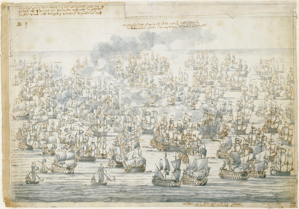 Detail of The Battle of Lowestoft, 3 June 1665, after the blowing up of the 'Eendracht' by Willem van de Velde the Elder