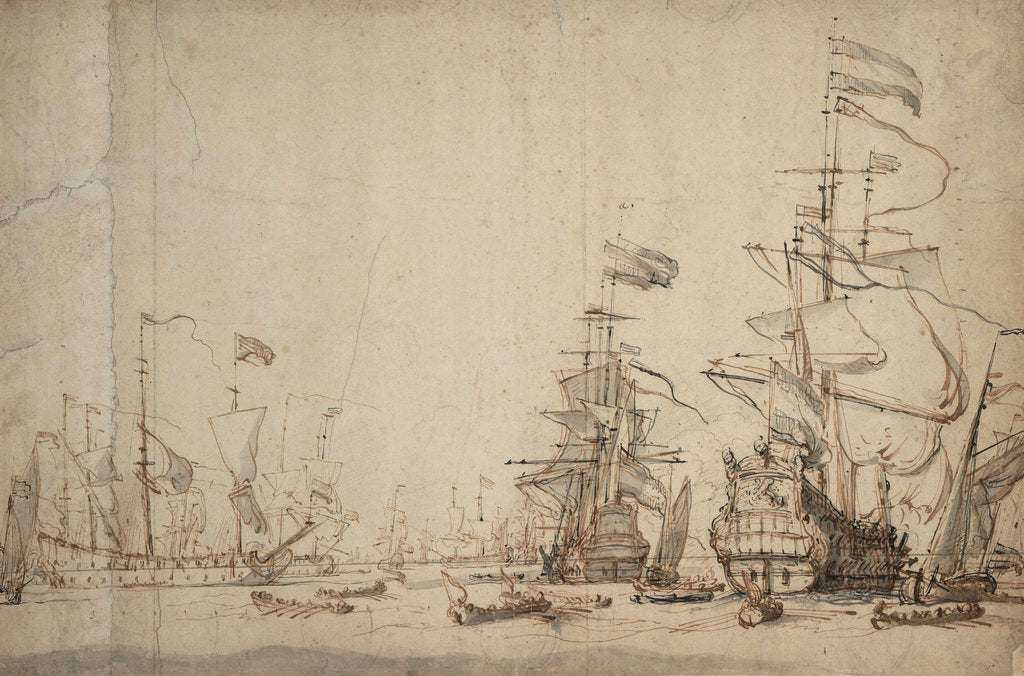 Detail of A council-of-war in the Dutch fleet? May 1665 by Willem Van de Velde the Younger