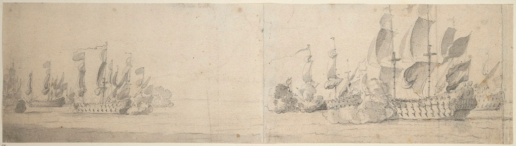Detail of Beach and van Ghent's action, 1670: Van Ghent pursuing six Algerine corsairs near Cape Spartel, 17-27 August 1670 by Willem van de Velde the Elder