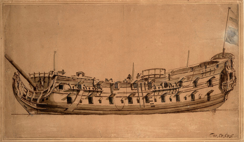 Detail of An English forth-rate of about 42-guns by Willem Van de Velde the Younger