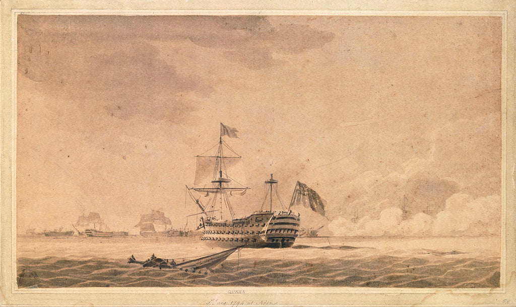 Detail of 'Queen' on 1 June 1794 at noon, during the Battle of the Glorious First of June by Robert Cleveley