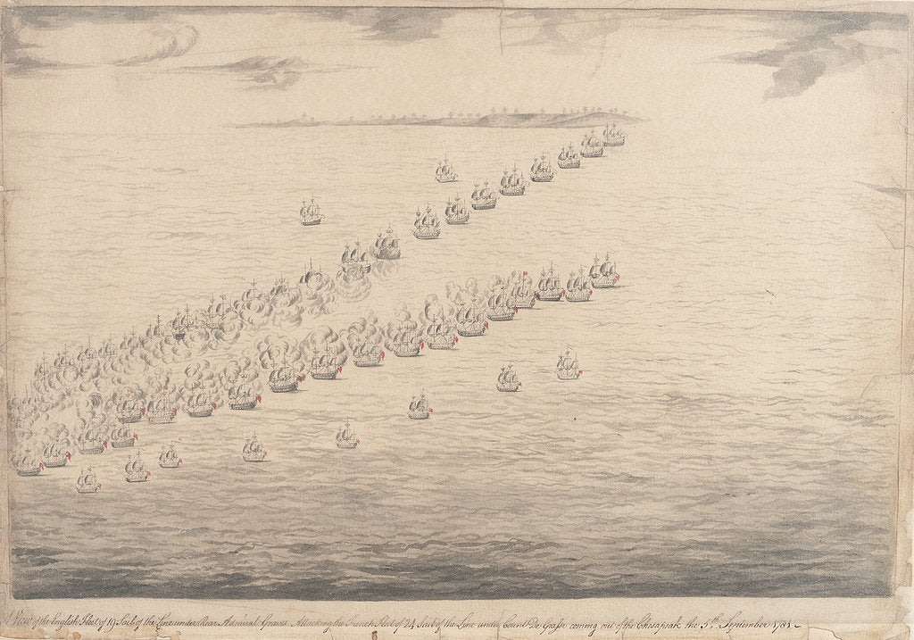 Detail of The English fleet attacking the French off Chesapeake Bay, 5 September 1781 by unknown
