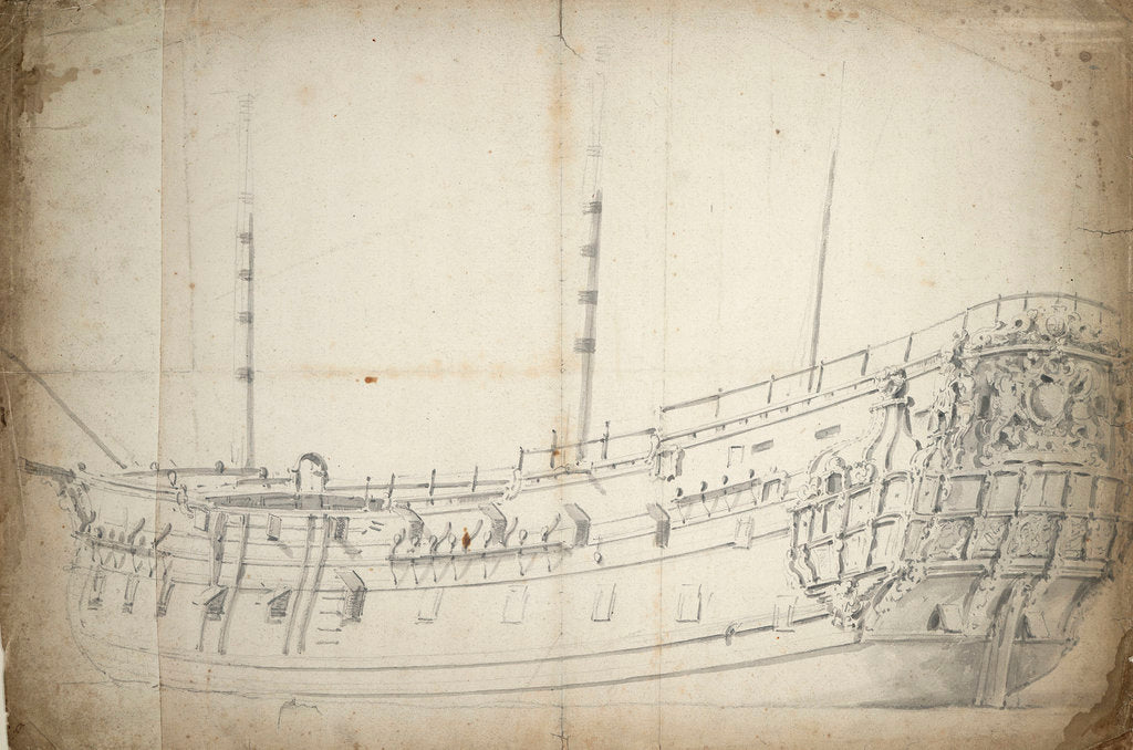 Detail of Portrait of an English two-decker by Willem Van de Velde the Younger