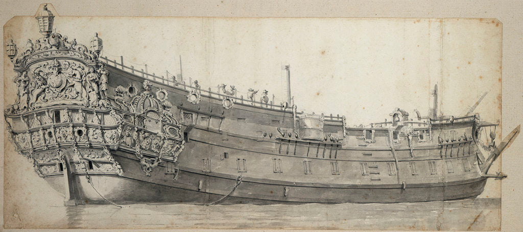Detail of English two-decker, possibly the 'Yarmouth', built in 1653 and broken up in 1680 by Willem van de Velde the Elder