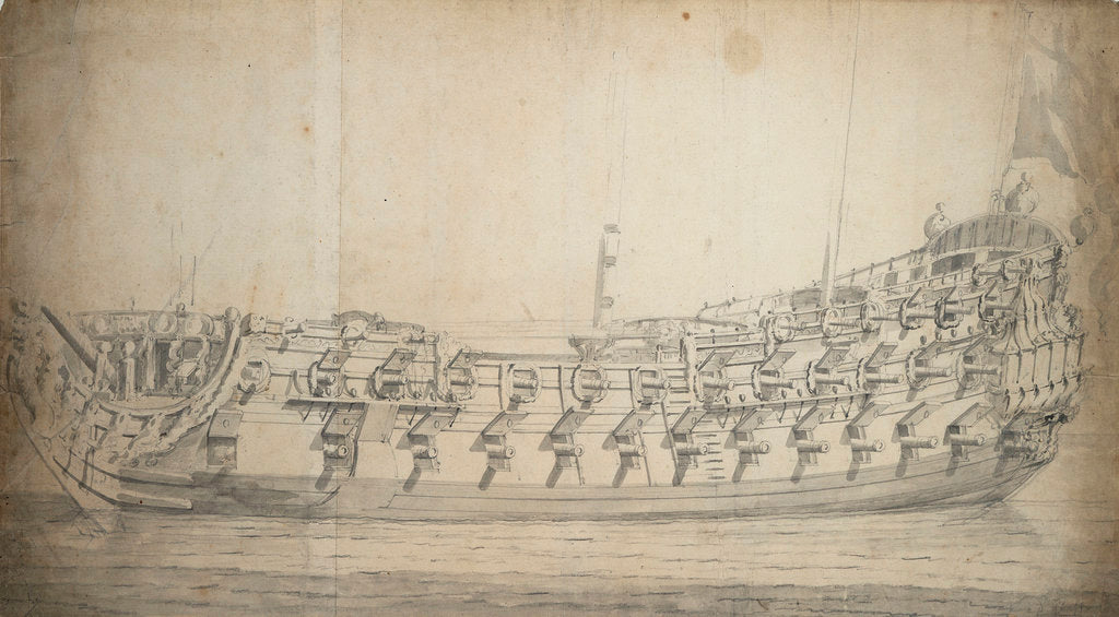 Detail of Portrait of the 'Grafton', third rate, built in 1679 and rebuilt in 1700 by Willem Van de Velde the Younger