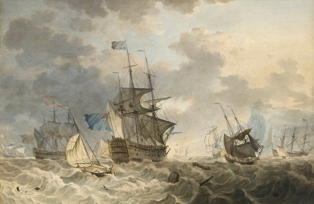 Detail of HMS 'Ocean', 2nd-rate. Union at the Main off Gibraltar with tenders by Hendrik Kobell