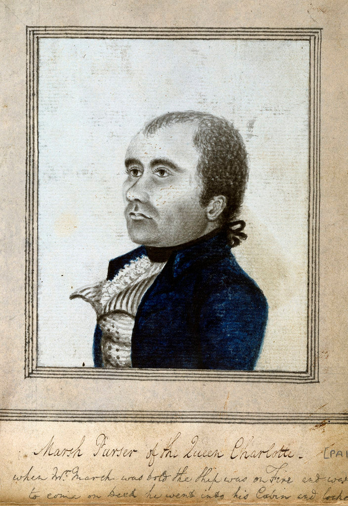 Detail of Sketched portrait of Marsh, purser of the 'Queen Charlotte' by unknown