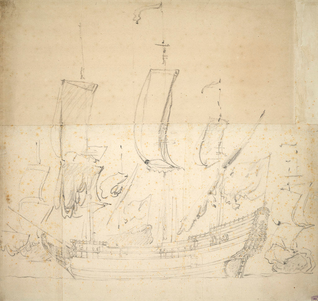 Detail of Portrait of the 'George'? Fireship bought 1672,  6 guns, sunk for foundation 1674 by Willem van de Velde the Elder