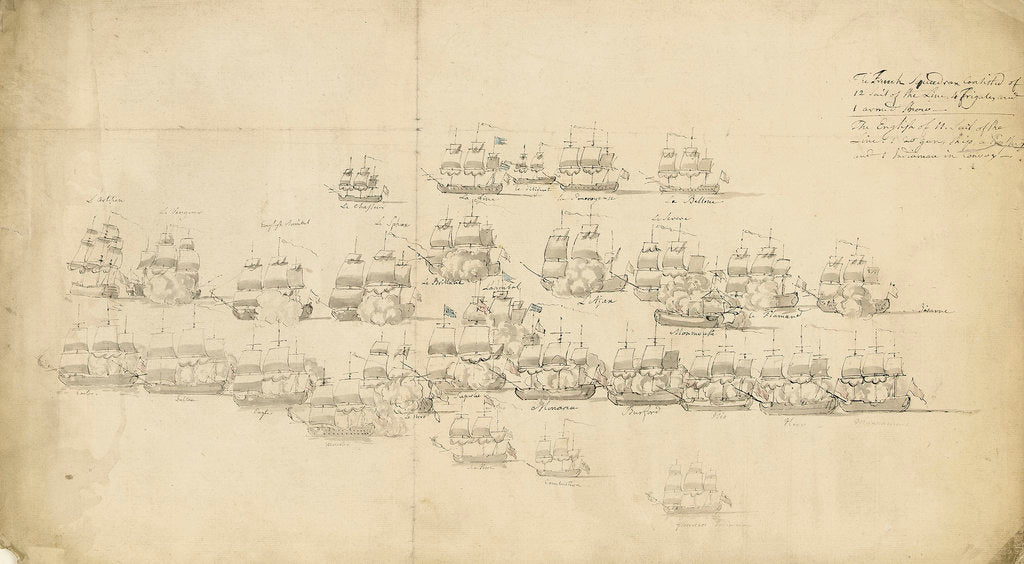 Detail of The 'Monmouth' disabled and in danger of being taken by the French 'Providien' near Trincomalee, April 1782 by Dominic Serres the Elder