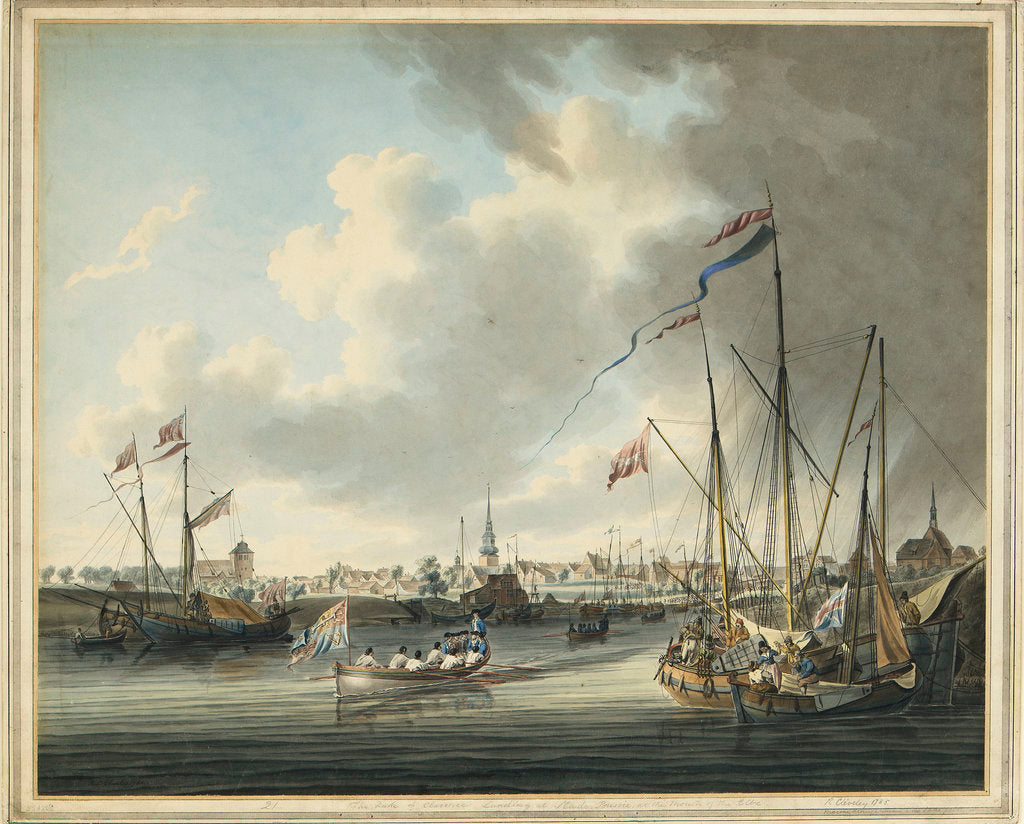 Detail of The Duke of Clarence landing at Stade, Prussia, at the mouth of the Elbe, 1785 by Robert Cleveley