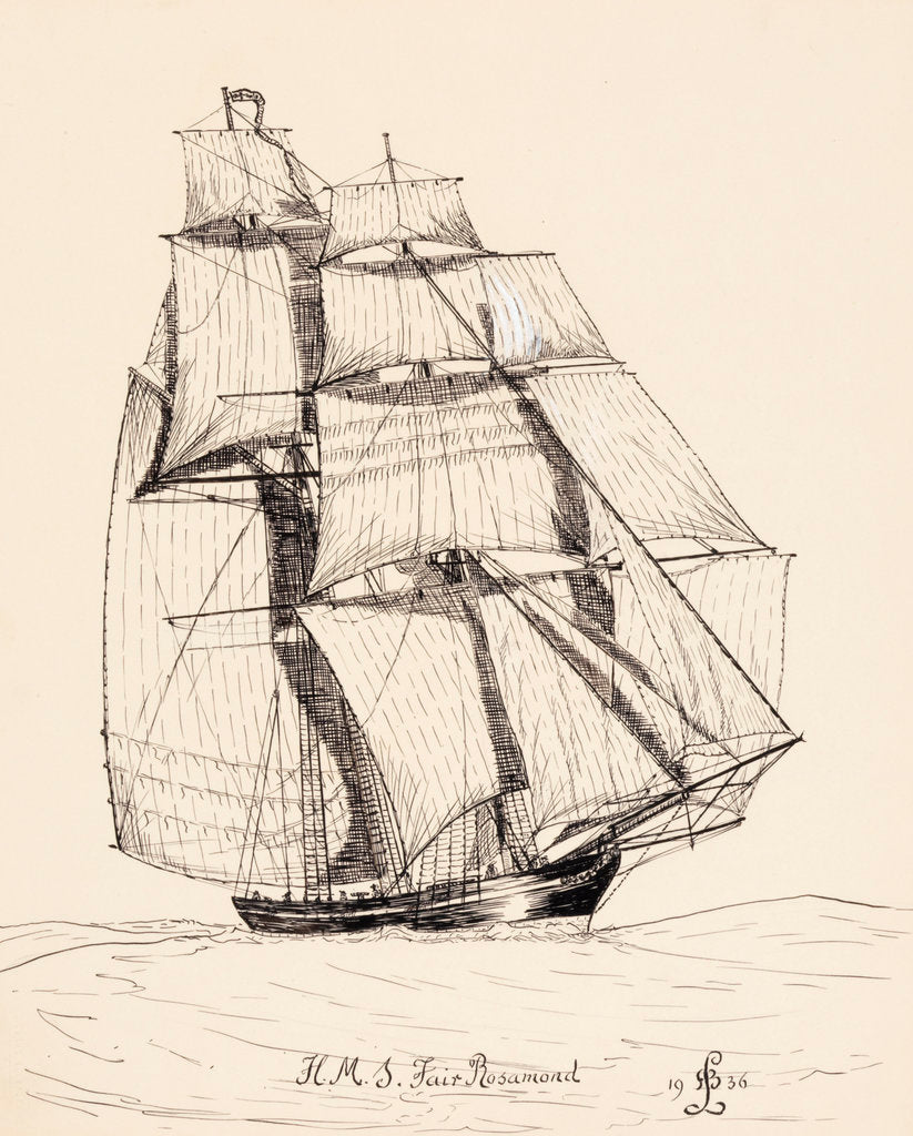 Detail of HMS 'Fair Rosamond' (ex-slaver 'Don Amigos') by Alfred Basil Lubbock