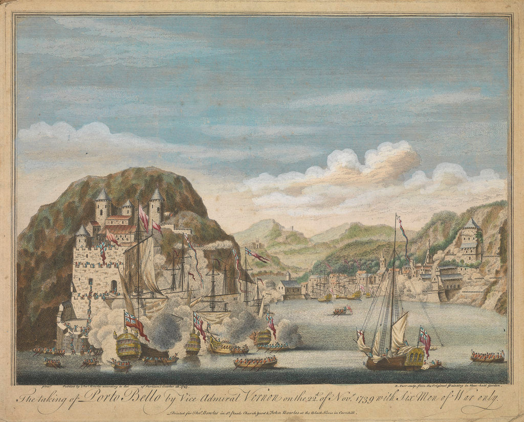 Detail of The taking of Porto Bello by Vice Admiral Vernon on the 22 November 1739 with six men-of-war only by Remigius Parr