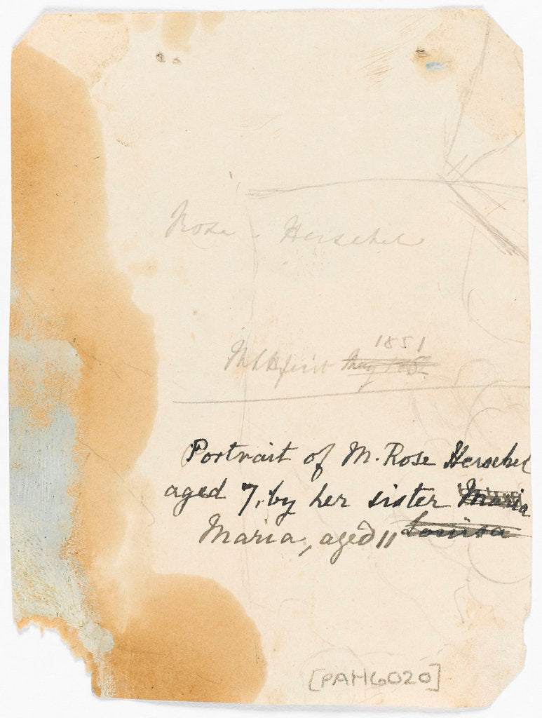 Detail of Portrait of M Rose Herschel aged 7 (1851) by her sister Maria, aged 11; reverse by Maria Sophia Herschel