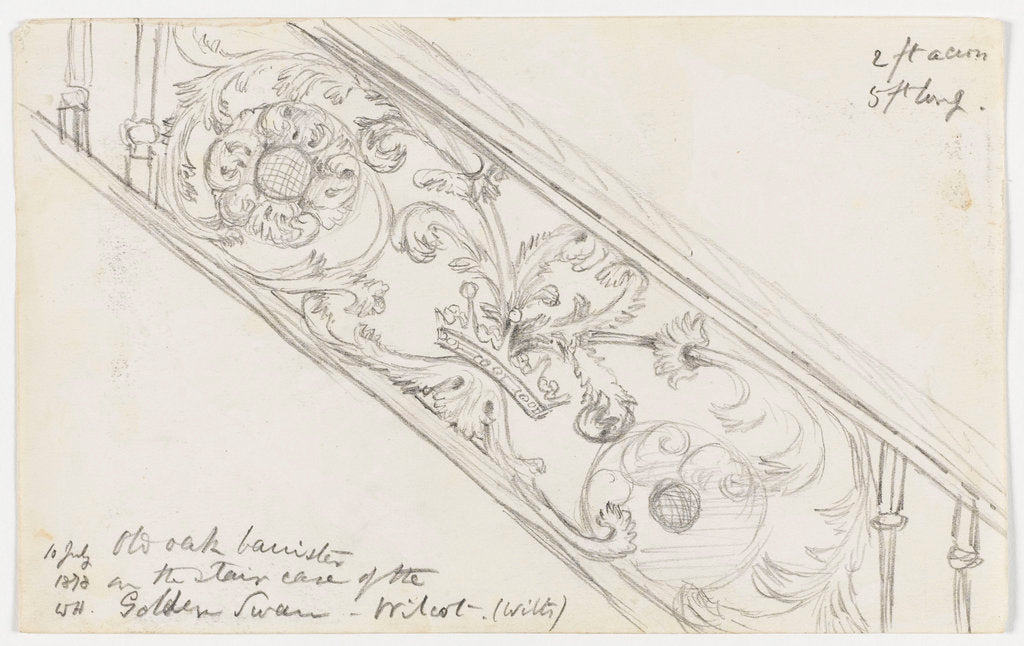 Detail of Old oak bannister on the staircase of the Golden Swan, Wilcot. (Wilts) 10 July 1878 by William James Herschel