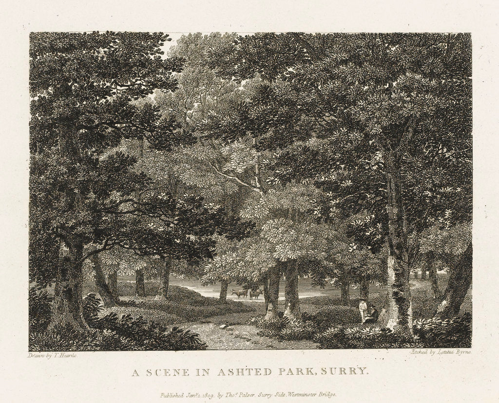 Detail of A scene in Ashted Park, Surrey by Thomas Hearne