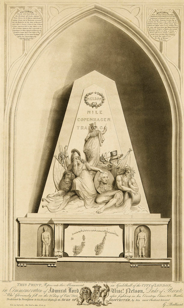 Detail of This Print represents the Monument in Guildhall of the City of London, in Commemoration of Admiral Lord Visct Nelson by George Ballisat