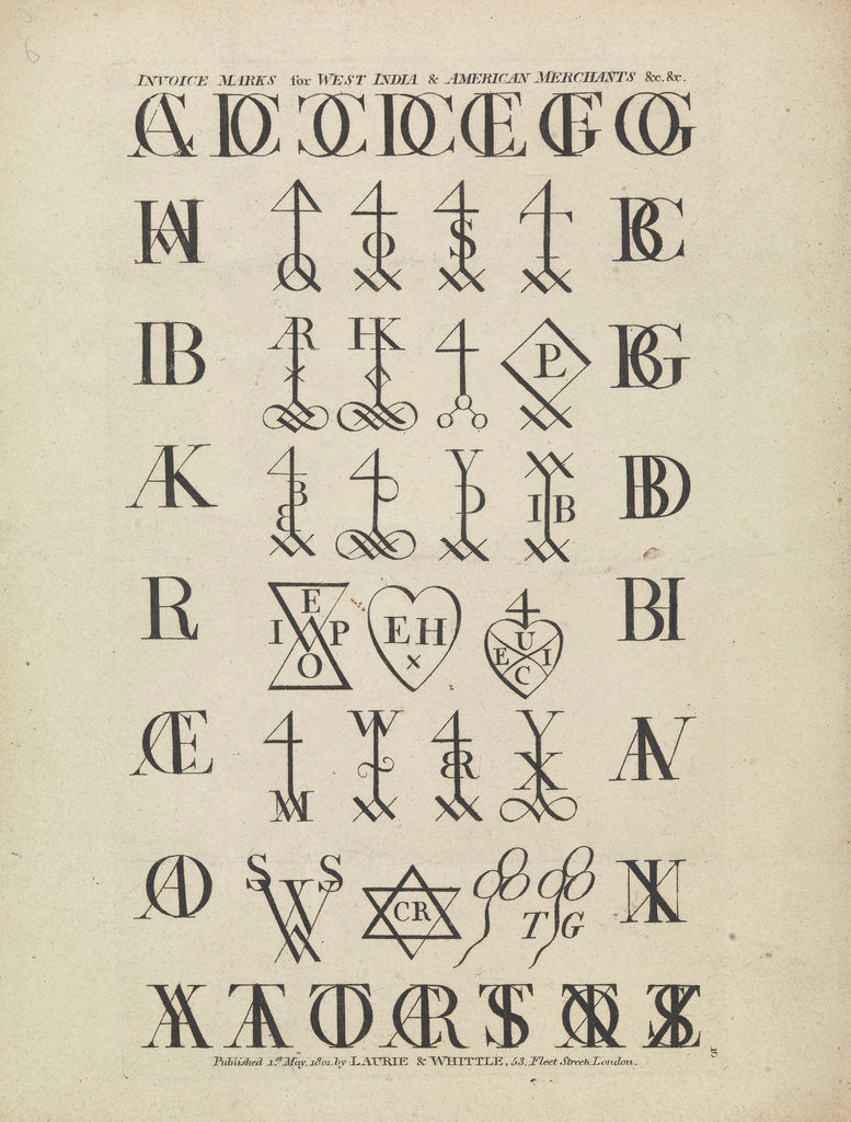 Detail of Invoice marks for West India & America merchants by Robert Laurie & James Whittle