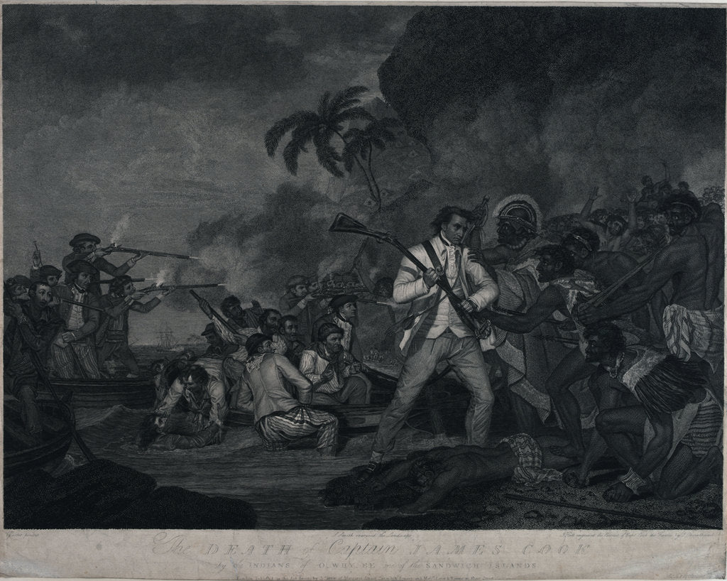 Detail of The death of Captain James Cook by the Indians of Owhyee, one of the Sandwich Islands by George Carter