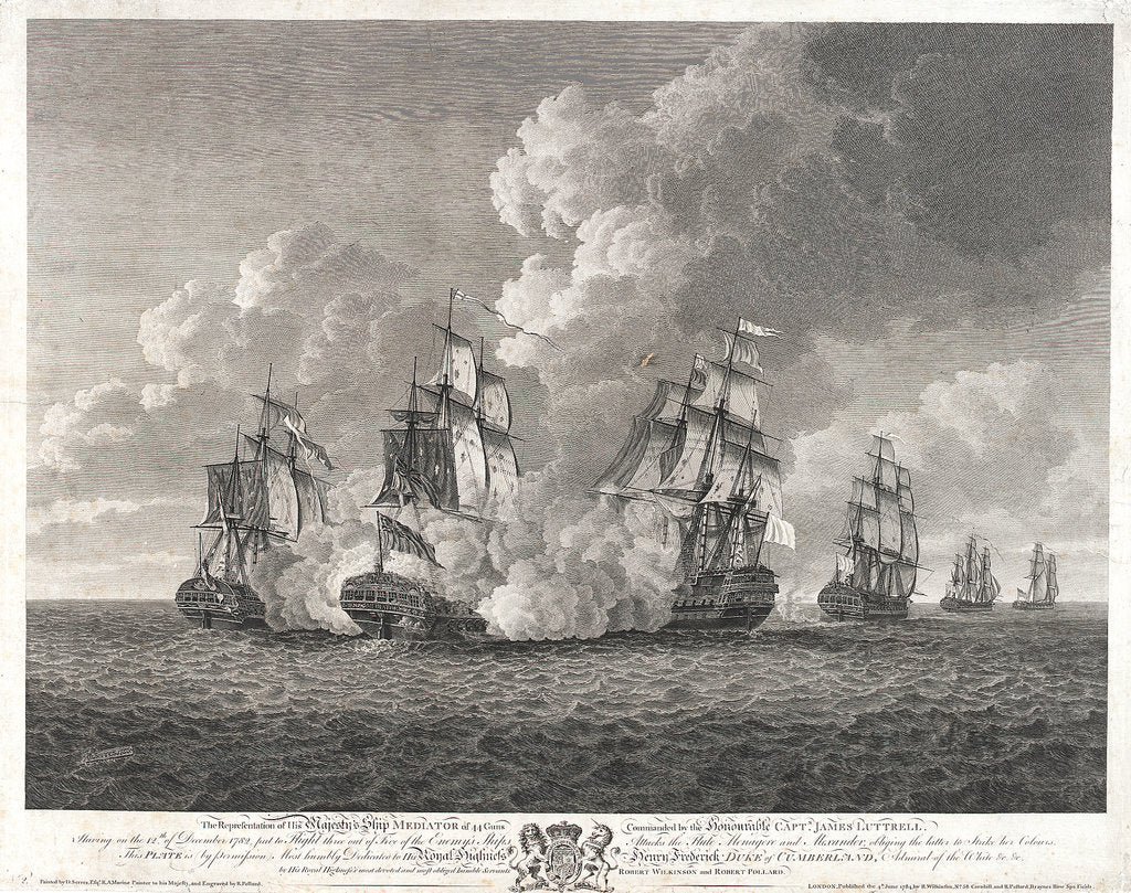 Detail of HMS 'Mediator' chasing the 'Menagere' by Nicholas Pocock