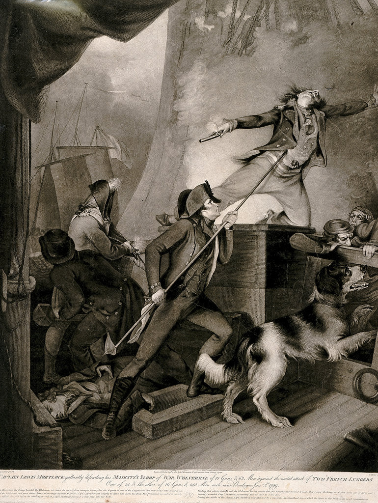 Detail of Captain Lewis Mortlock defending HMS 'Wolverene' against wo French luggers by John James Masquerier