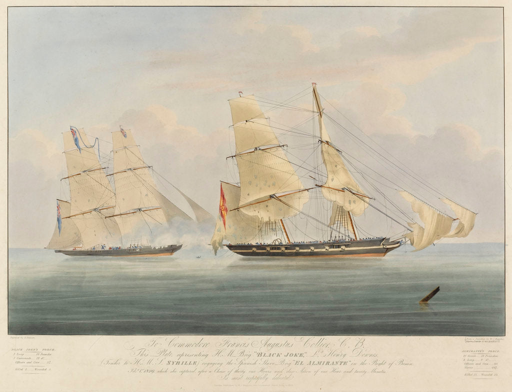 Detail of HM brig 'Black Joke' engaging the Spanish slave brig 'El Almirante' by William John Huggins